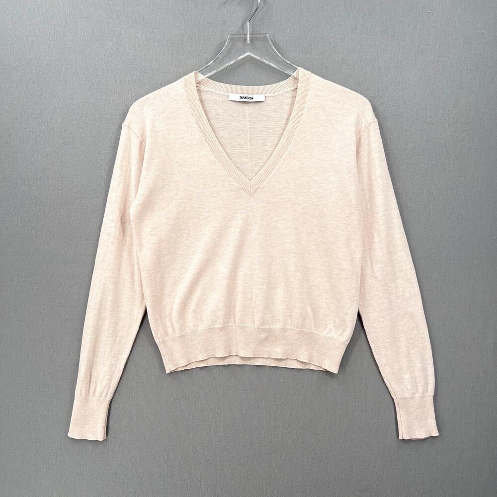THAKOON V-neck Sweater Womens Small Light Beige Cotton Blend Lightweight Knit